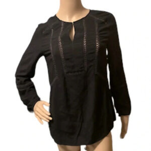 Ecru Isabel Black Boho Eyelet Long Sleeve Blouse | Top Size S